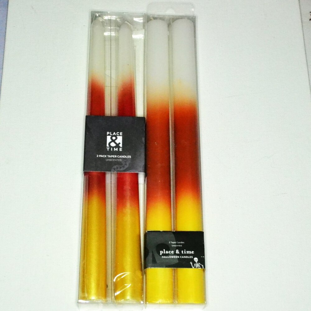 Place & Time Halloween Taper Candles Candy Corn Gradient Set Of 2 Packs Decor